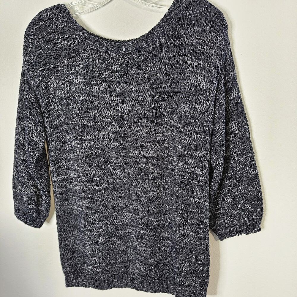 Women's Jones New York Sport Pullover Sweater Black Gray 3/4 Sleeve Sz L